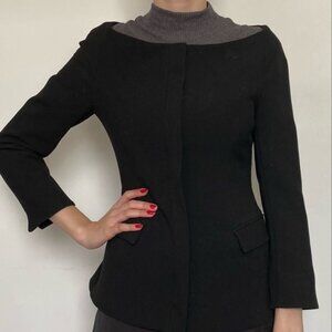 Zara Black boat neck full zipper blazer jacket long sleeve Sz M professional